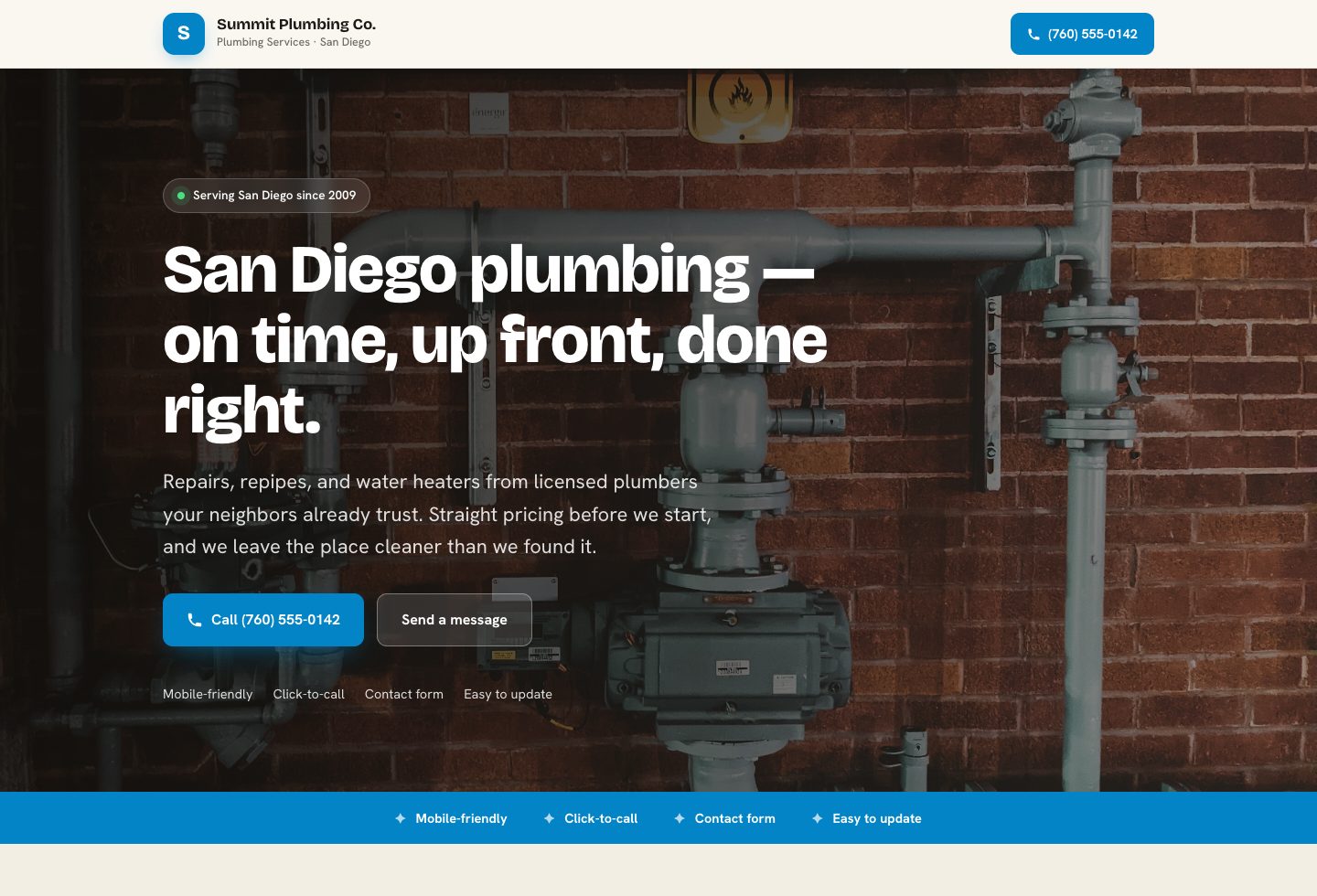 The Craftsman website style — warm, established, neighborly